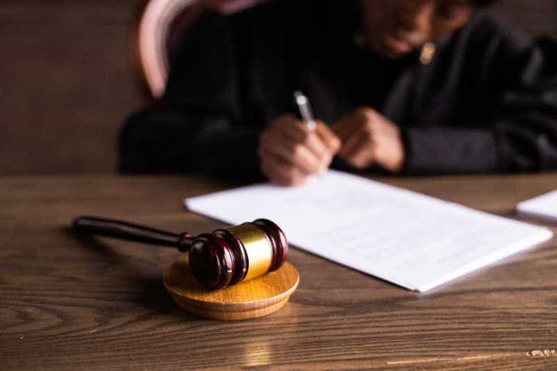 Judge's hammer on a desk