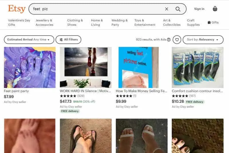 Image via Etsy - feet pics for sale