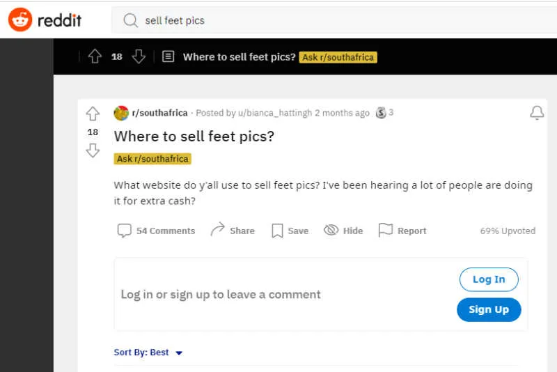 Image via Reddit - Where to sell feet pics 