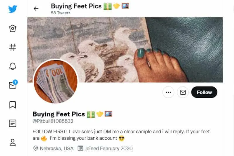 Image via Twitter - buying feet pics 