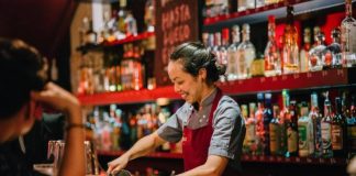 Female bartender working
