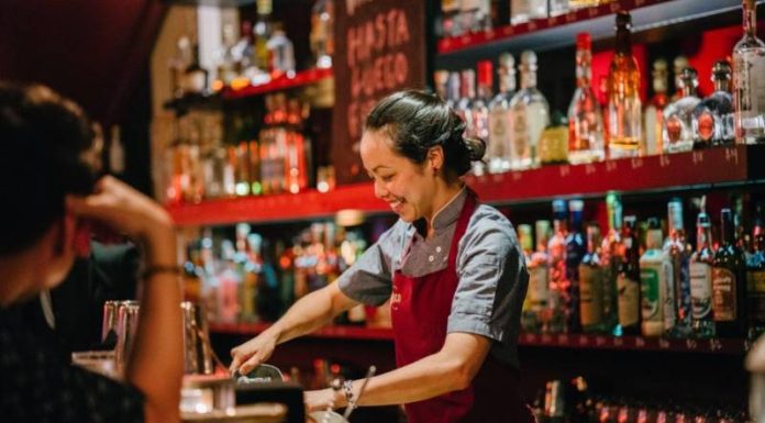 Female bartender working