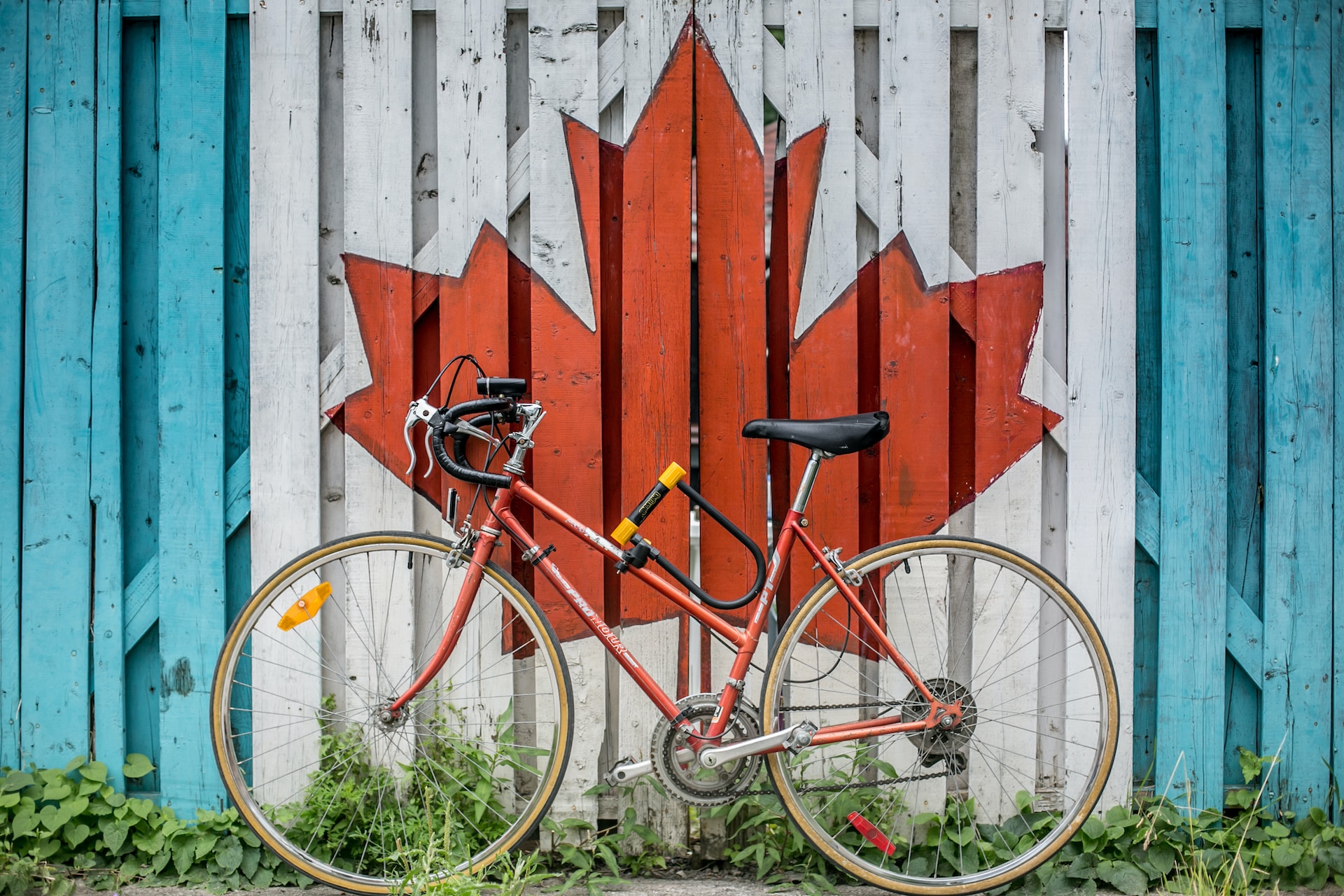 bicycle in front of canadian symbol