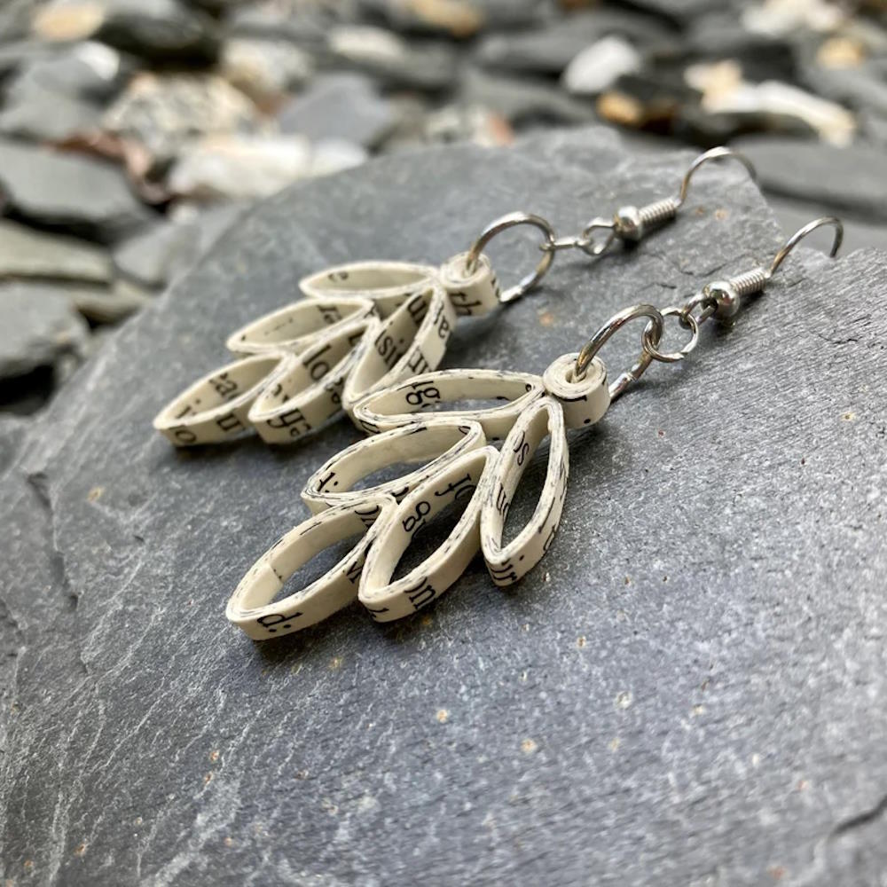 Image by FourMoonsRecycled via Etsy - Recycled Leaf Paper Book Earrings - 1205936738