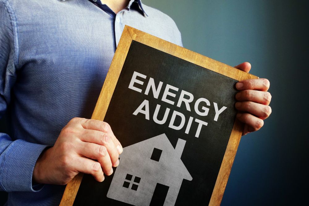 Image via Canvas - Man holds Energy Audit board